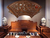 East Yang Wood Carving Pendant Sector Fu Dragon Fish Living Room Xuanguan TV Background Wall Chinese Wall-mounted Wall Decoration Solid Wood Incense