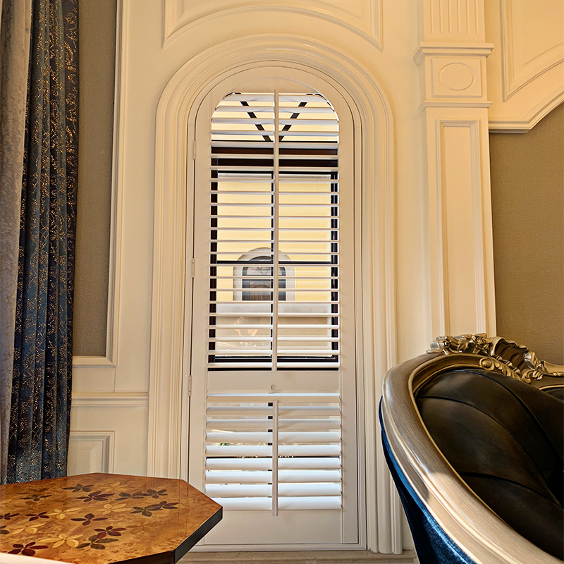 Hongsenzo-style arc shaped alignment activity solid wood shutters toilet balcony bathroom dimmable customizable