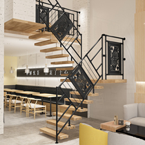 Modern light industrial staircase handrail guardrail indoor bar retro old attic railing restaurant playing card fence