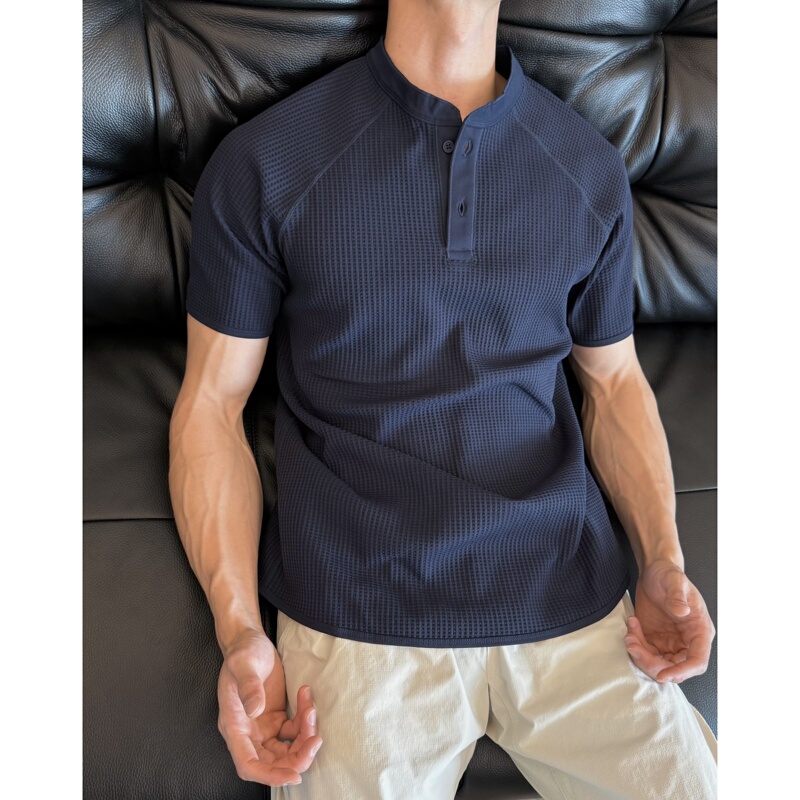 Summer Stand-Up Collar Waffle Quick-Dry Short-Sleeve Loose Half-Cardigan T-Shirt Polo Shirt Summer Cool Top