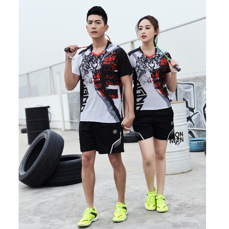 2019 couple round neck quick-drying badminton suit suit men and women tiger pattern sports T-shirt shorts Bing Bing ball suit