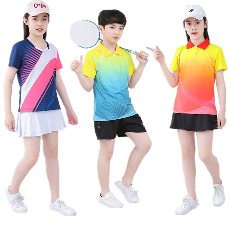 New children's badminton suit quick drying set men and women kids competition sports tops skirt pants training custom