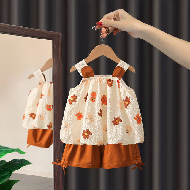 Girls' summer suits 2022 new baby girl summer camisole casual two-piece set children's foreign style children's clothing