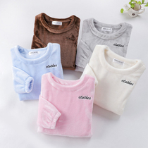 Autumn and winter flannel pajamas womens single-piece top thickened velvet warm coral velvet long-sleeved large size pullover home clothes