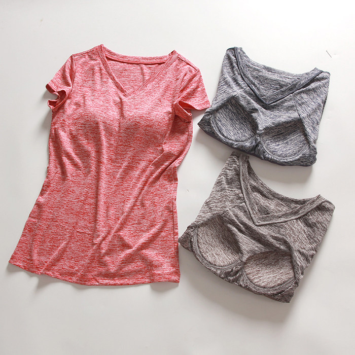 With Chest Cushion Pyjamas Woman Summer Short Sleeve T-shirt Speed Dry Free Bra Cups Integral home jacket jacket Sport can be worn out