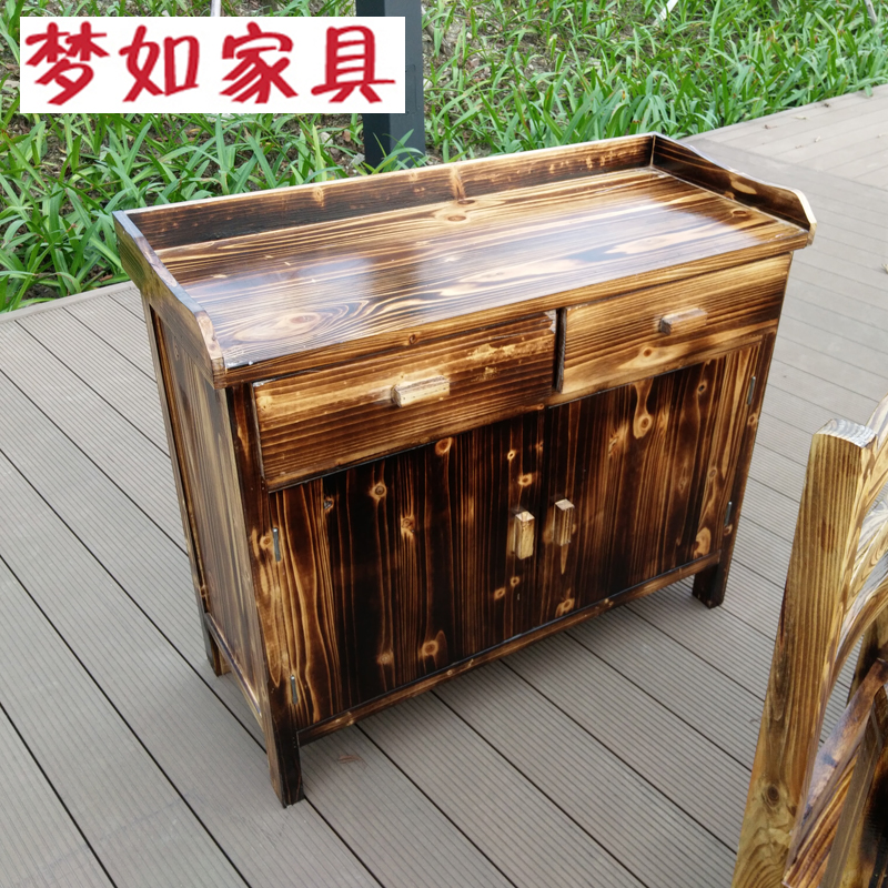 Hotel Furniture House Fire Wood Wine Water Cabinet Carbonated Double Door Charcoal Burning Solid Wood Dining Side Cabinet Tea Water Cabinet Bowls Tray Cabinet Containing Cabinet