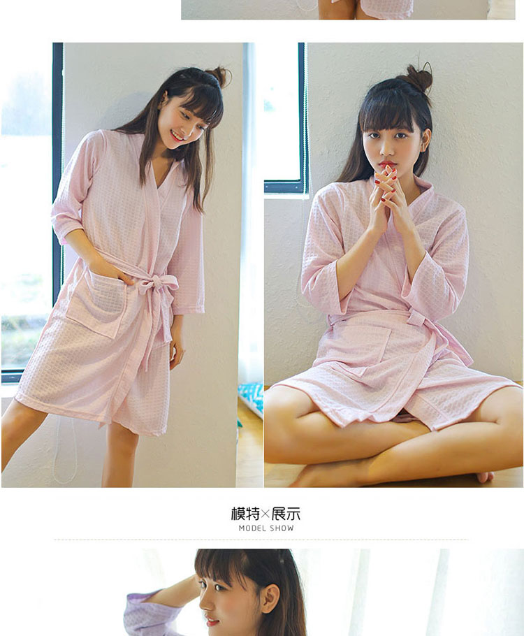 Áo ngủ nữ mùa xuân và mùa hè phần mỏng waffle áo choàng tắm nữ ngọt ngào thanh niên dài yukata nam giới và phụ nữ đồ ngủ nhà dịch vụ quần áo ngủ