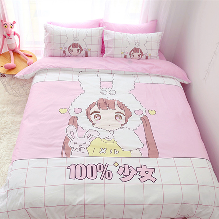 bánh mì đỏ Net Superman bông Pink Panther cartoon gia đình bốn trẻ em rửa giường ký túc xá lanh chăn bộ comforter - Bộ đồ giường bốn mảnh chăn ga gối đẹp