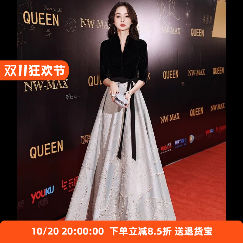 French-Style Black Evening Dress 2026 New Model, High-End Banquet Style, Elegant Socialite Host, Light Luxury Coming-Of-Age Ceremony Performance Dress