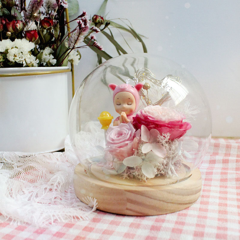 Cute wish pig forever flower DIY material package crystal ball glass lamp group building activities