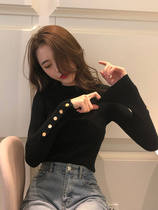 Black semi-turtleneck base shirt womens summer fit knitted top long-sleeved tight sweater 2021 new