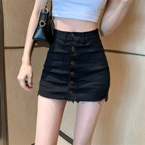 Black high-waisted denim short skirt skirt womens summer thin 2021 new culottes a-word hip skirt tide