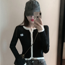 Black sweater short top womens summer 2021 new cardigan jacket slim thin sweater base long sleeve