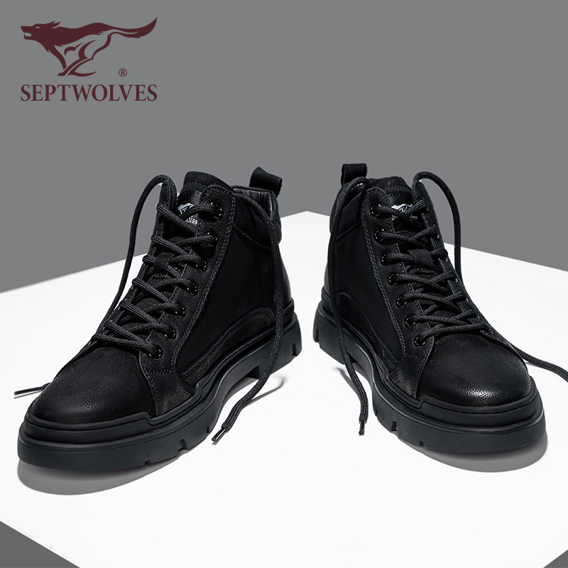 Septwolves high-top shoes men's snow autumn Martin boots Gaobang men's casual shoes leather all-match shoes men's trendy shoes