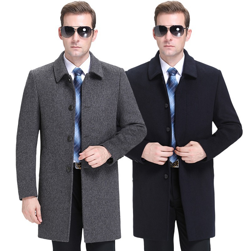 2020 winter fashion cashmere coat men's business casual solid color lapel tweed coat dad outfit
