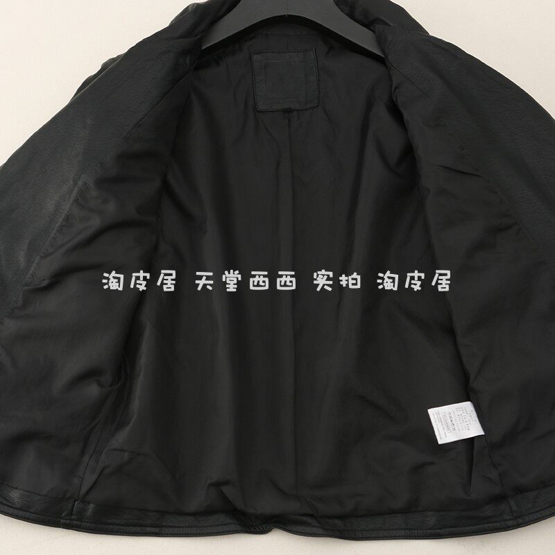 Кожаная куртка 22320韩国单~超软仿绵羊皮黑色修身帅气机车翻领皮衣外套女0.67