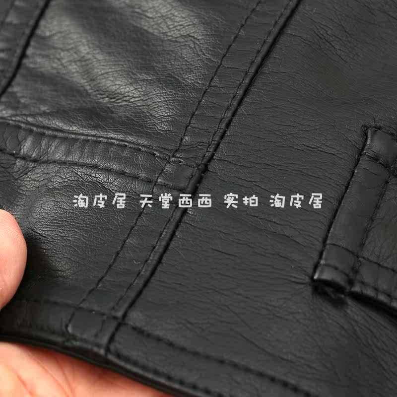 Кожаная куртка 22320韩国单~超软仿绵羊皮黑色修身帅气机车翻领皮衣外套女0.67