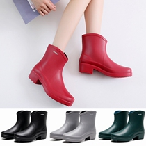 Rain shoes womens fashion wear short tube waterproof and oil-proof non-slip water shoes Rain boots water boots work shoes cute simple tide