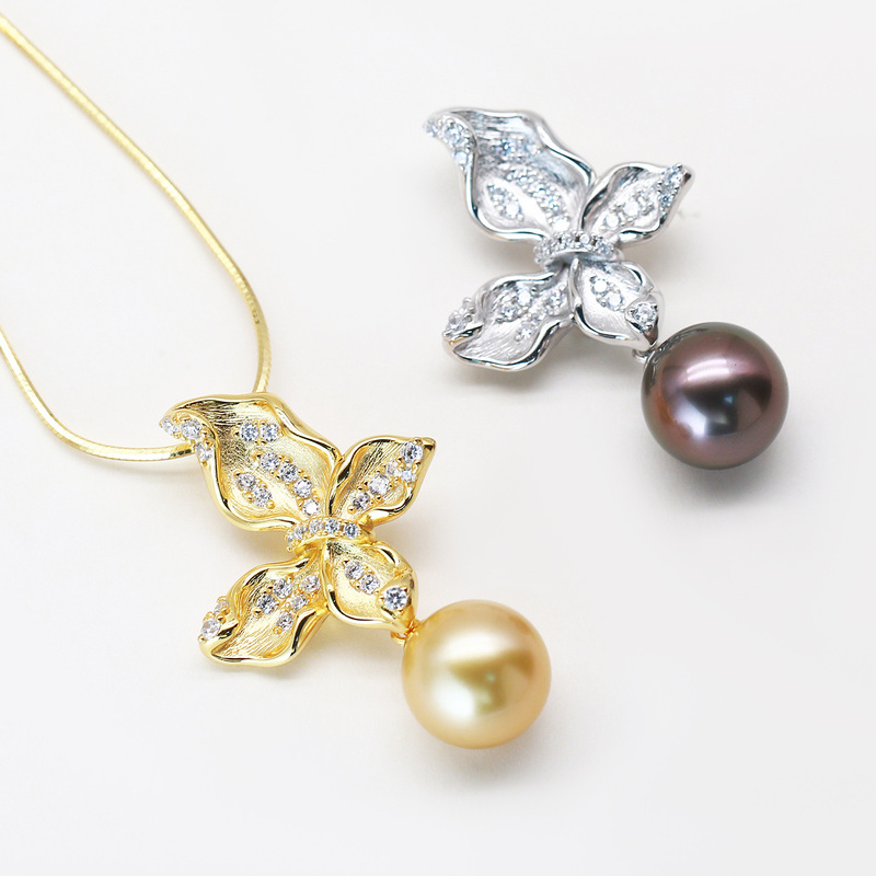 Igem Brand Accessories S925 Silver Brushed Butterfly Pearl Pendant Holder for Women, Mouse Tail DIY Dual-Use Necklace