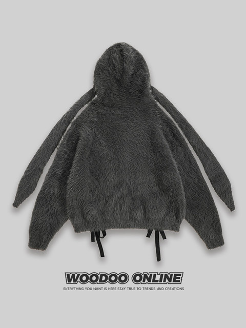 Woodoo Niche Design, Retro and Unique Hooded Tie-Up Lazy Design, Unisex Knit Sweater
