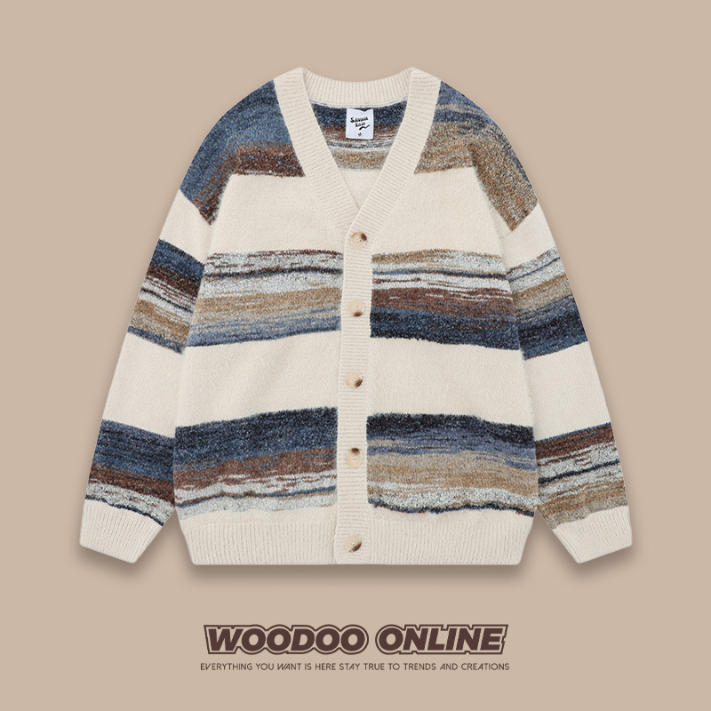 Chaka Salt Lake Woodoo Designer Brand American Retro Striped Cardigan Simple Unisex Sweater