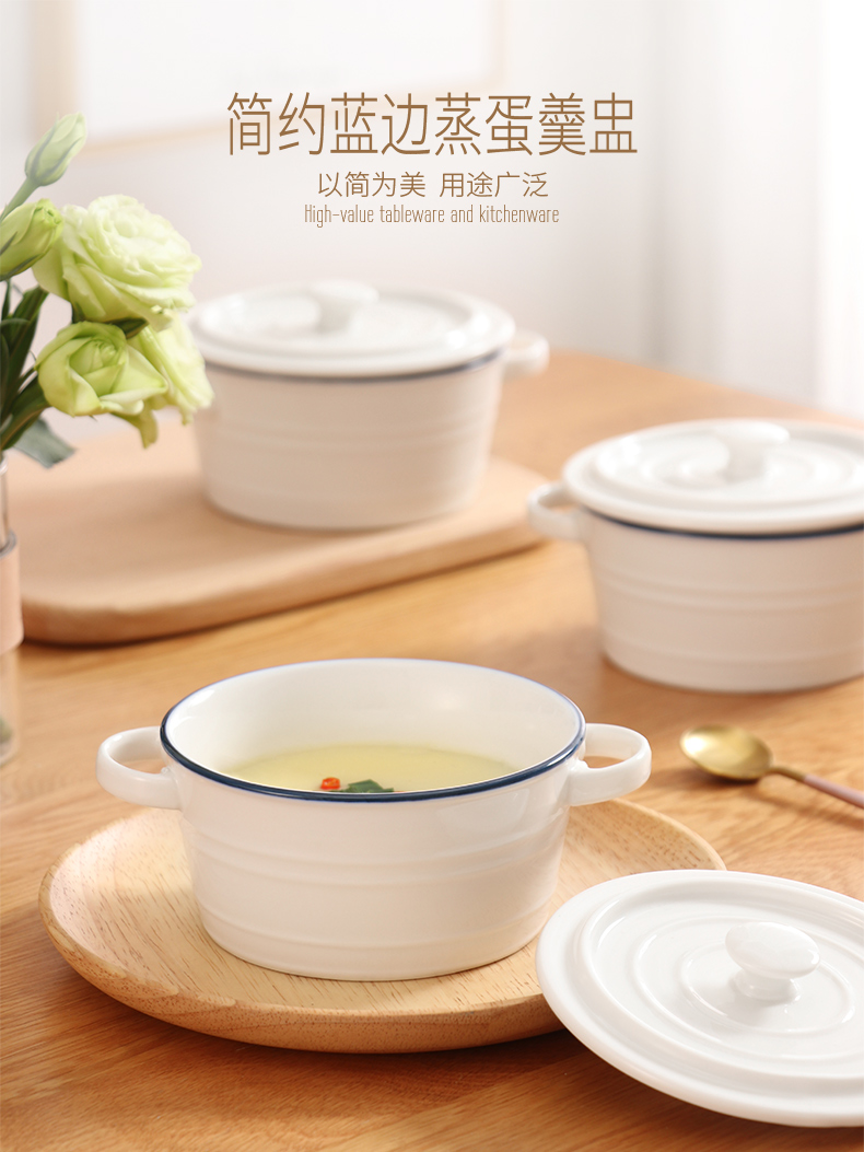 Ceramic water steamed egg bowl of chicken soup steamed egg custard an artifact braise cup bowl bowl with cover Japanese ears soup bowl bowl