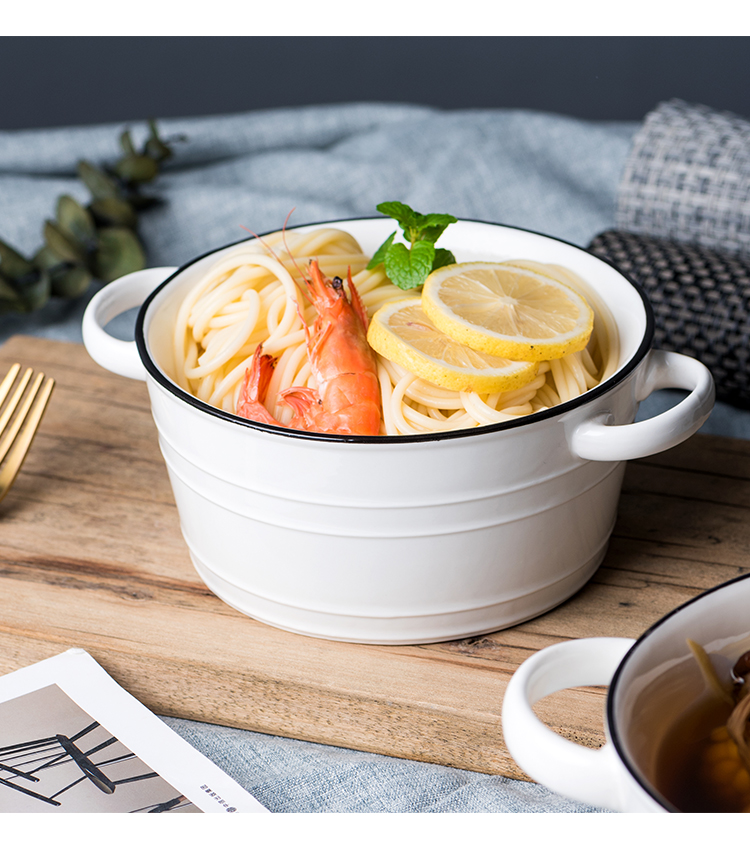 Ceramic ear soup bowl salad bowl thick soup bowl of the big bowl of soup bowl home restaurant tableware breakfast bowl of hold to high temperature