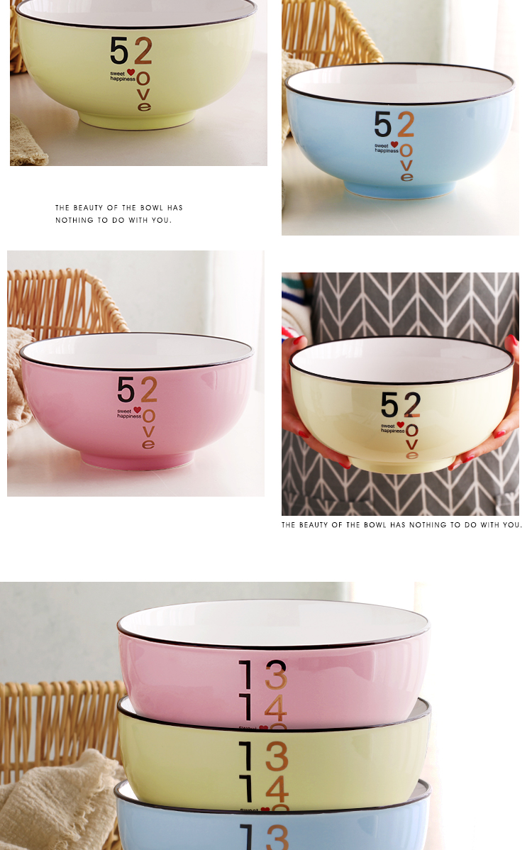 Large ceramic bowl home upset European - style 8 inches 1.75 L extra Large capacity of the soup bowl big rainbow such use chicken soup bowl