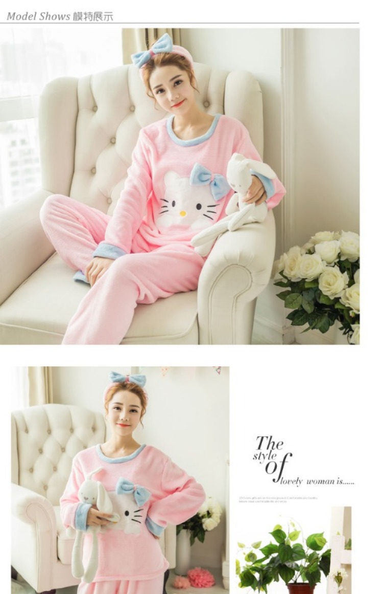 Mùa thu dày đồ ngủ nữ mùa đông flannel phim hoạt hình dài tay ngọt ngào Han Fan lông cừu san hô có thể được mặc bên ngoài phù hợp với dịch vụ nhà những kiểu đồ bộ may đẹp