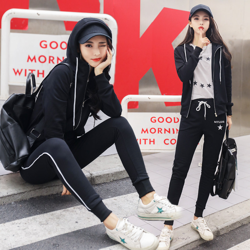 春季运动套装女时尚2018新款韩版学生百搭卫衣三件套女装秋装外套