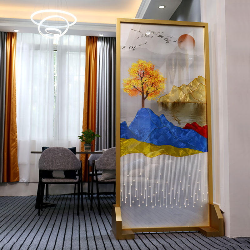Nordic High-end Enamel Color Screen Partition Living Room Decoration Bedroom Shelter Tempered Glass Genguan Background Wall Light Lavish-Taobao