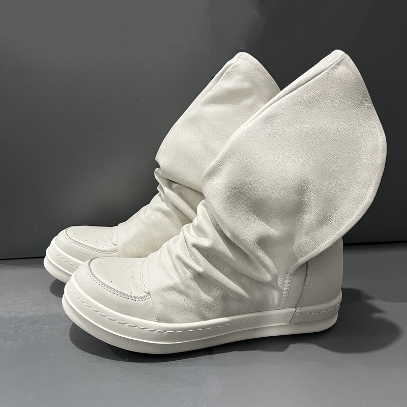 First-Layer Cowhide Ro High-Top Shoes, Dark Avant-Garde Hat Shoes, High-Top Thick-Soled Height-Increasing Casual Unisex Short Boots