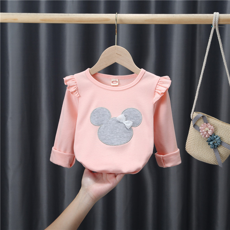 MICKEY MOUSE Shirt PINKgirl Autumn clothes jacket 2020 new pattern cotton Foreign style children white T-shirt   Long sleeve baby Undershirt Primary and secondary school children tide