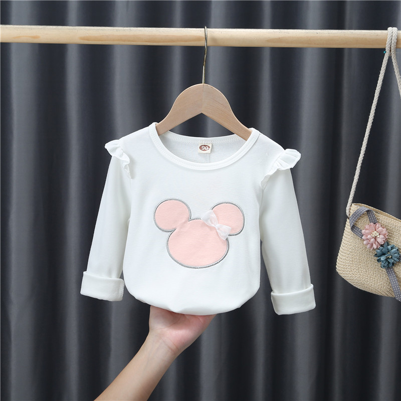 Mickey Mouse Bottom Coat Whitegirl Autumn clothes jacket 2020 new pattern cotton Foreign style children white T-shirt   Long sleeve baby Undershirt Primary and secondary school children tide