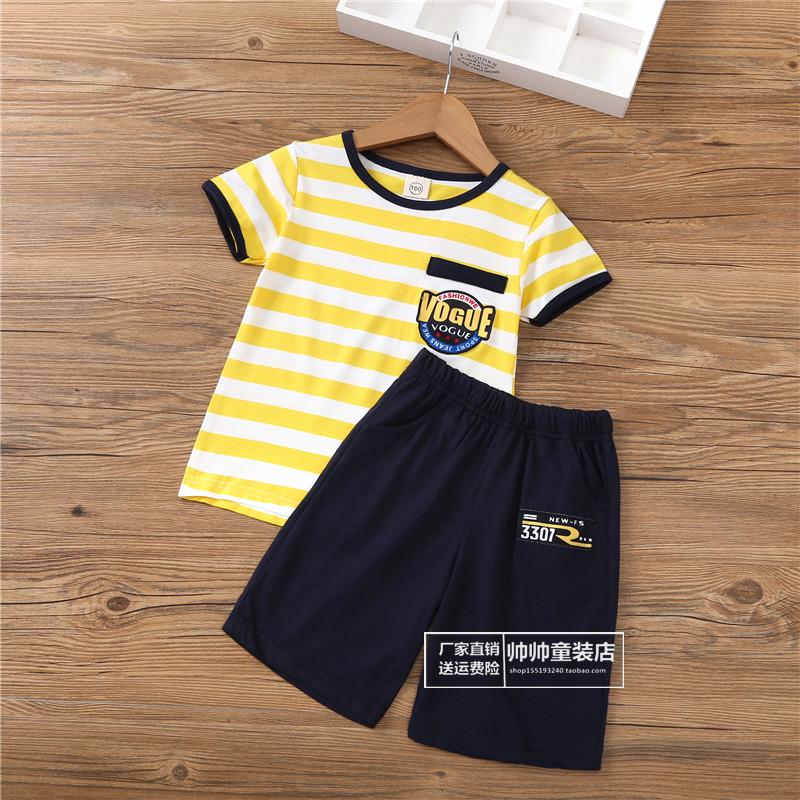 2018 bé gái phù hợp với thời trang mùa hè bé trai sọc hai mảnh cotton bé trai và bé gái với quần áo trẻ em lớn quần áo thủy triều quần áo bé gái