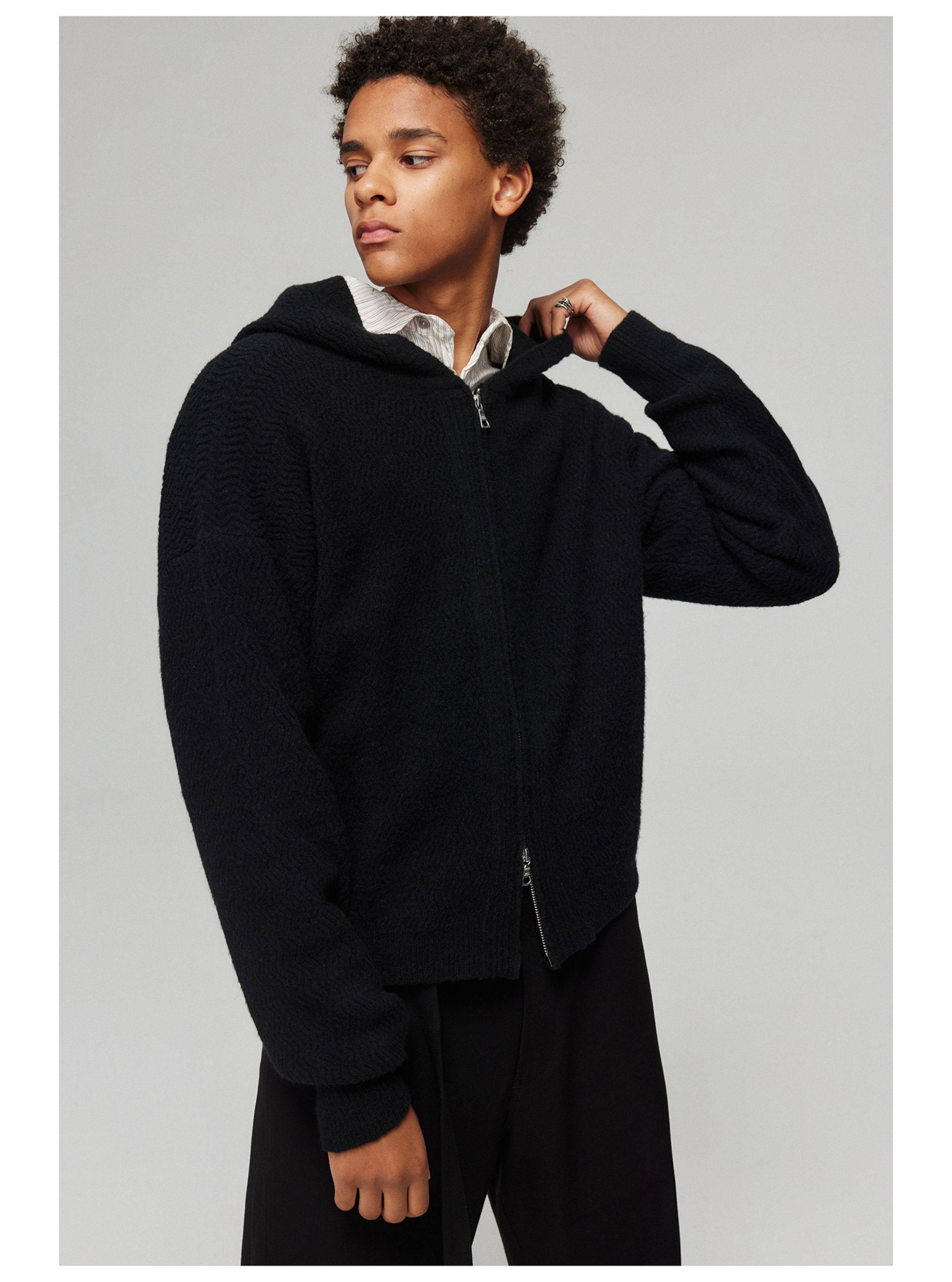 Simple project wool blend tuck-front zip-up hoodie: a fall and 