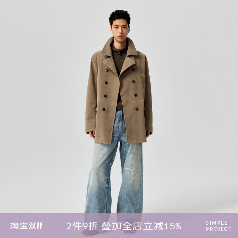 Simple Project*Suede Peacoat Suede-Like Double-Breasted Mid-Length Jacket