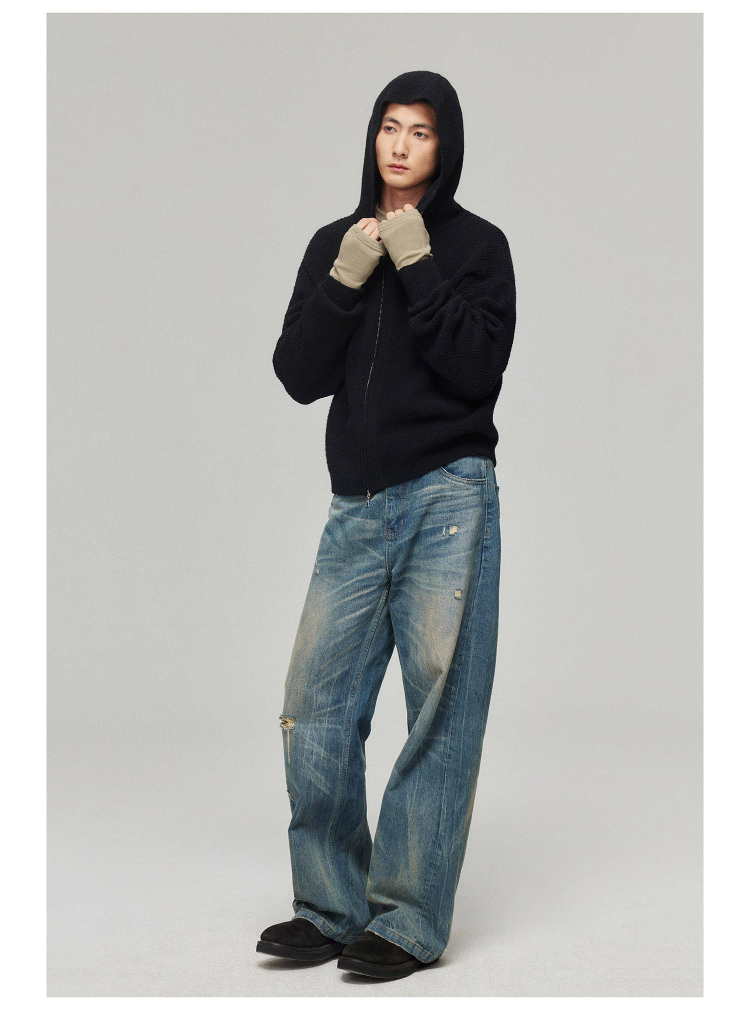 Simple project wool blend tuck-front zip-up hoodie: a fall and 