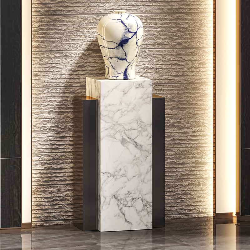 New Chinese-Style Entrance Decorative Pillar Ornaments, Entrance Door Crafts Display Shelf, Marble Floor Base