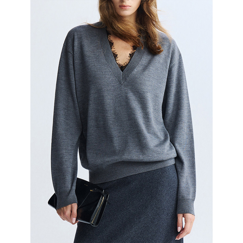 Viseman Handmade French Lace German Biella Washable 100% Wool Knit Pullover Deep V-Neck Top Viseman Handmade French Lace German Biella Washable 100% Wool Knit Pullover Deep V-Neck Top