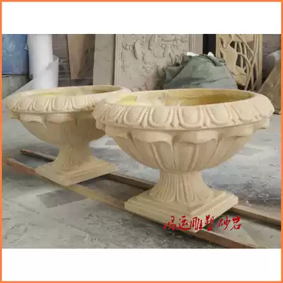 Sandstone relief flower pot Landscape garden Sandstone sculpture Glass fiber flower bowl Leaf petal flower Hotel basin Home improvement real estate