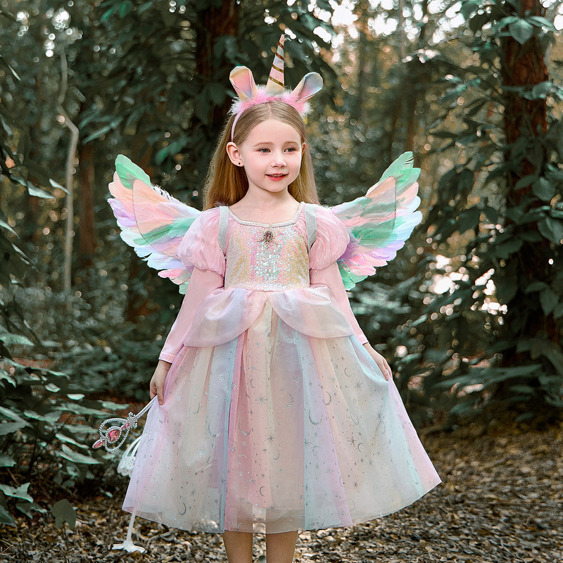 My Little Pony Princess Dress for Girls, Children's Cosplay Costume, Rainbow Dress, Unicorn Outfit with Wings, Halloween