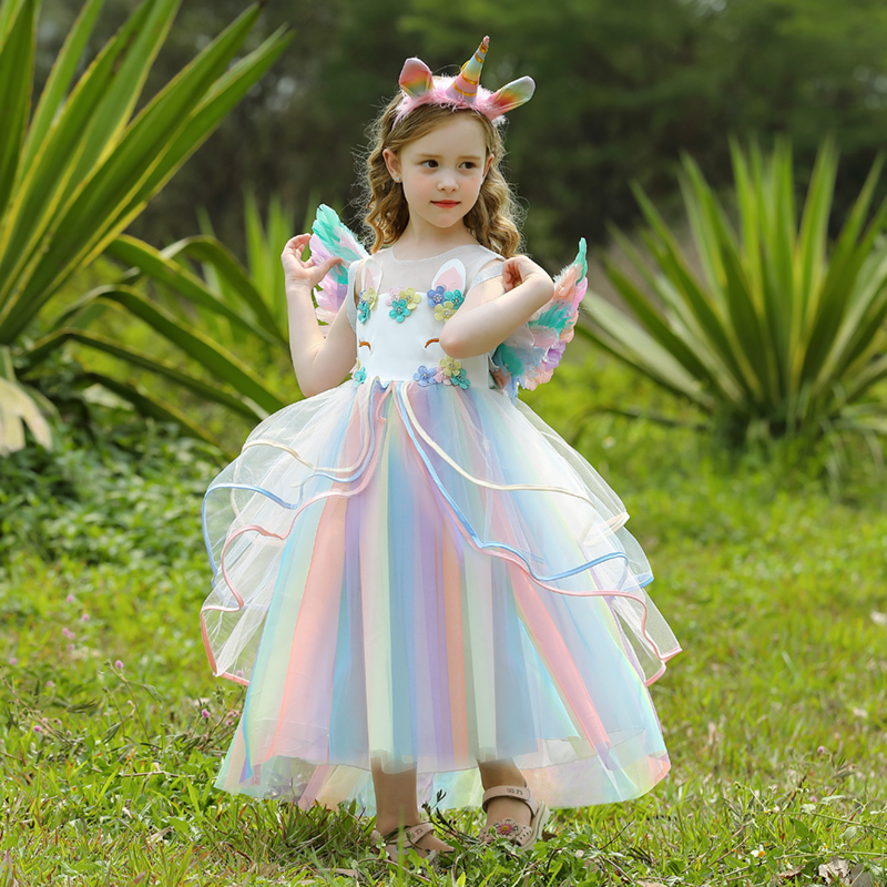 My Little Pony Princess Dress for Girls, Unicorn Cosplay Costume with Wings, Rainbow Dress, Halloween Children's Costume