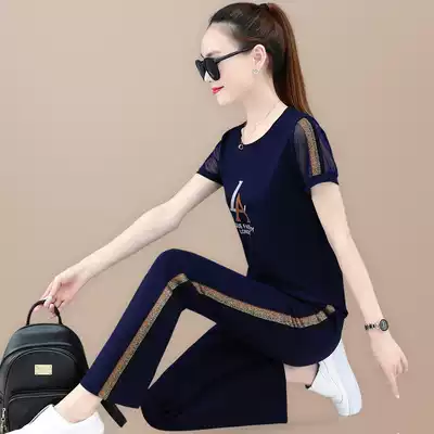 KKQ casual clothes sports suit women's summer 2021 new Korean version of thin short-sleeved T-shirt loose and breathable two-piece tide
