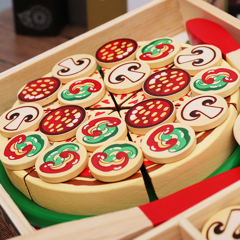 Mô phỏng bằng gỗ pizza chơi nhà trẻ em đồ chơi câu đố giáo dục sớm xây dựng khối đồ chơi nhà bếp 3-4-5-6 tuổi - Đồ chơi gia đình đồ chơi gỗ cho bé
