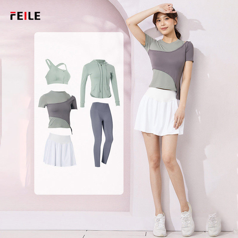 FEILE high-end sense color contrast self-cultivation professional fitness clothing women's summer new hollow sexy comfortable yoga suit