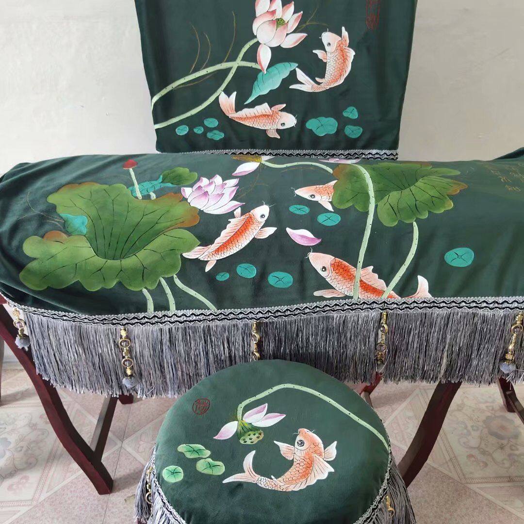 The treasure of the town store is original pure hand-painted guzheng cover musical instrument cover cloth dustproof cover gold velvet new antique elegance