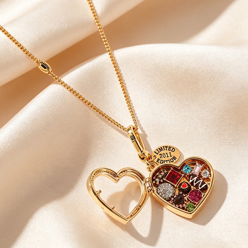 Niche Fashion Juicy Openable Chocolate Heart Box Pendant Necklace with a High-End Feel, Heart-Shaped Pendant Sweater Chain