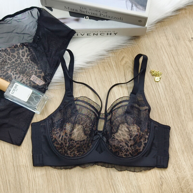 【Gilded Leopard Print】Sexy Leopard Print Lingerie for Women, Push-Up Bra Set That Minimizes Large Breasts and Enhances Beauty, Soft Underwire Bra Set