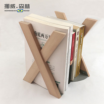 X-shaped solid wood book stand creative large solid wood book stand file book baffle book by Nordic retro wooden table book clip